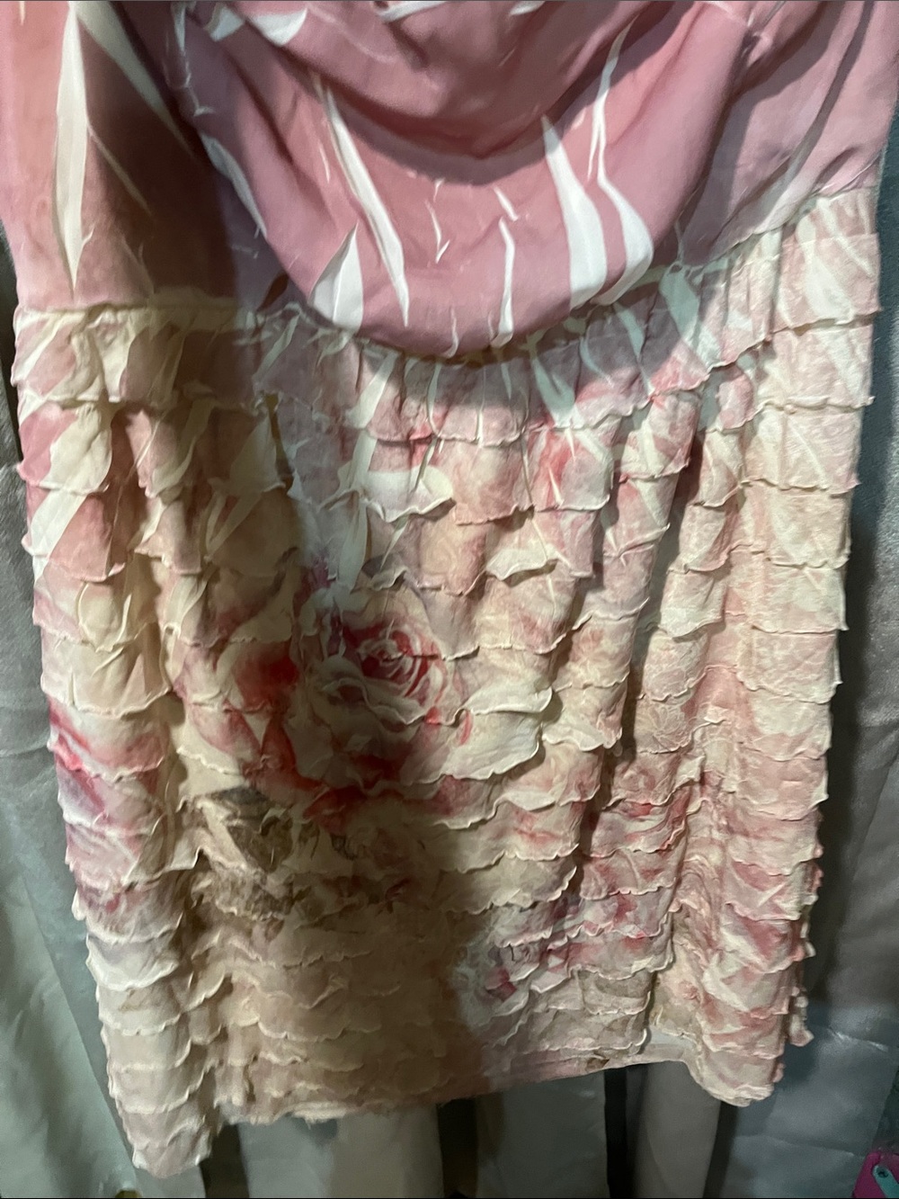 Size 18 Maurices Pink and Cream Strapless Ruffle Dress - Picture 3 of 5